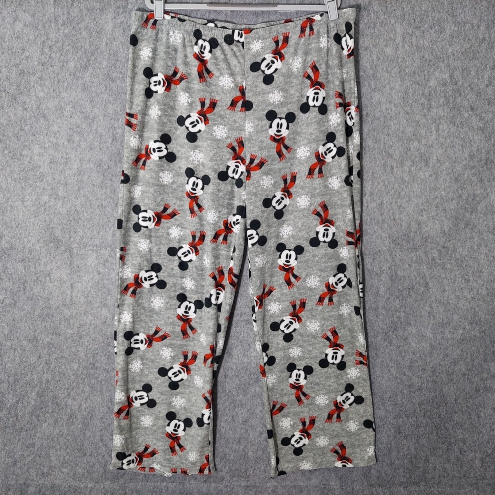 Disney Women Pajama Pants Plus 1X Holiday Mickey Mouse Christmas Fleece Pull On - Picture 1 of 9